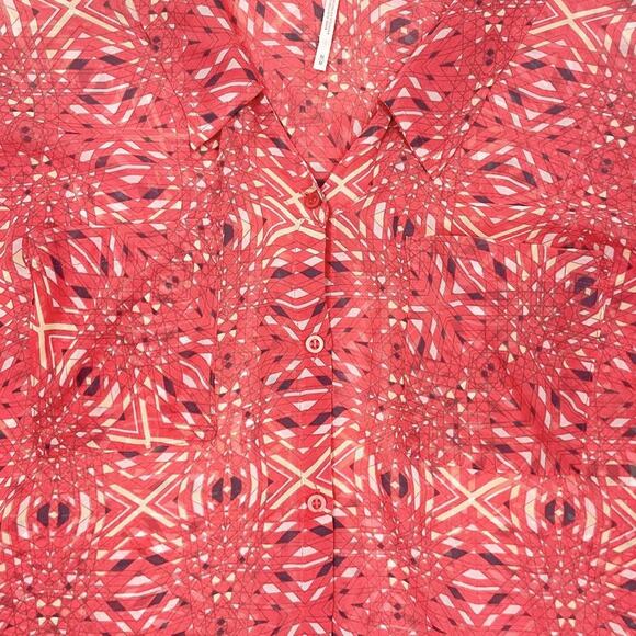 Free People Easy Rider Blouse Size M Red Boho Artsy Eclectic Beachy Flowy Summer - Picture 12 of 14